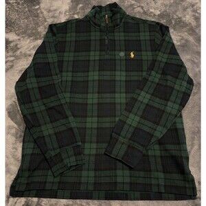 Medium Polo Ralph Lauren Sweater Mens Green Plaid Estate Rib Quarter Zip NWOT